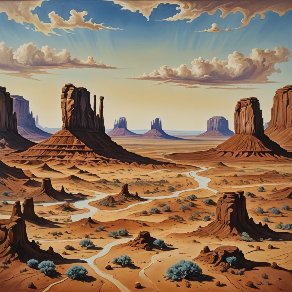Surrealist Desert Landscape Inspired by Salvador Dali