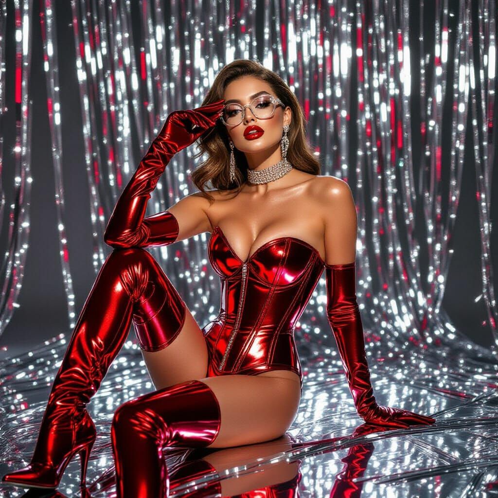 Glamorous Woman in Red Corset, Editorial Fashion
