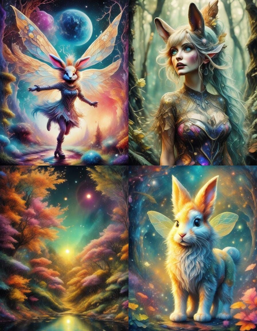 Enchanted Forest Bunny Fairy: Fantasy Alcohol Ink Art