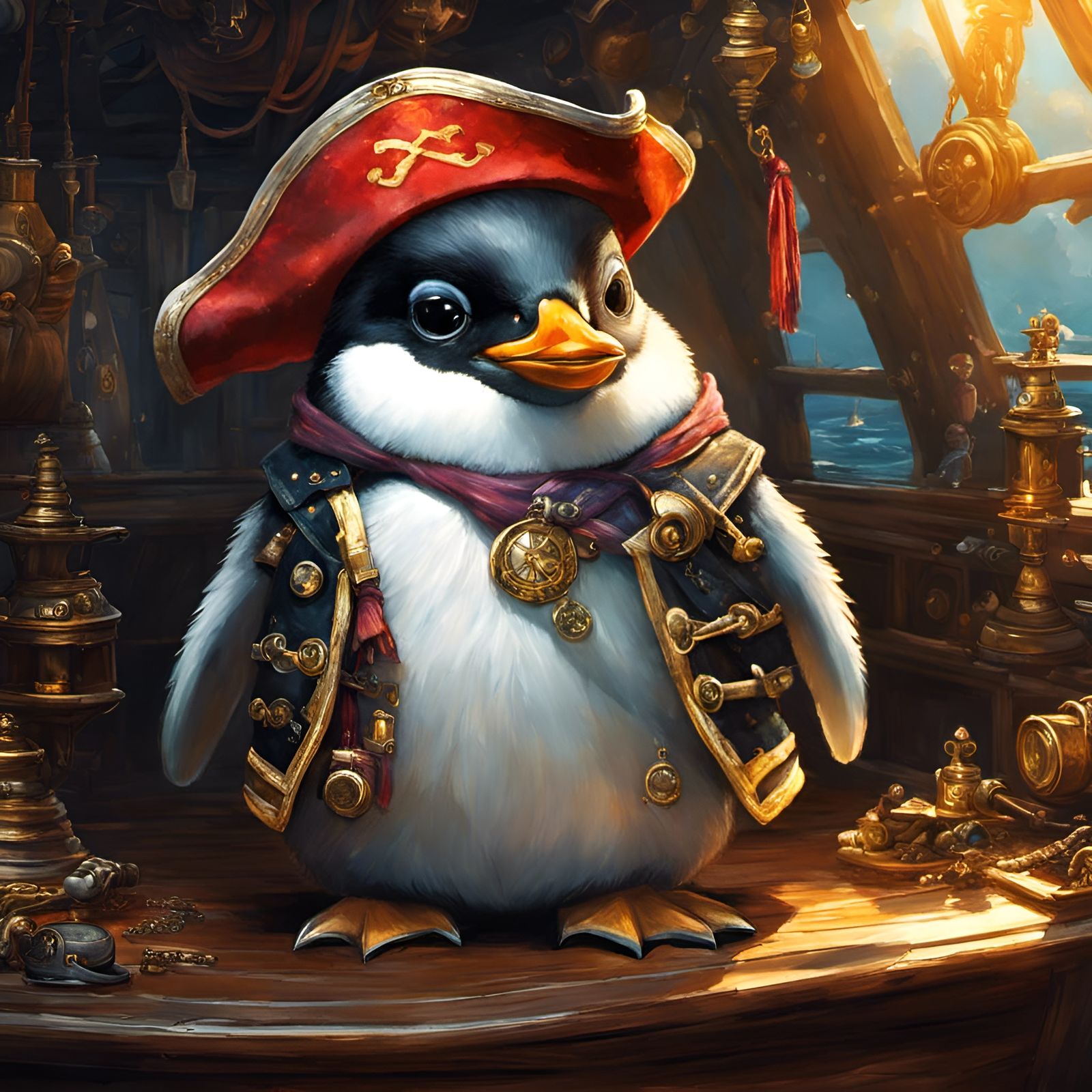 Cute Penguin Pirate Captain Portrait in Sunlight