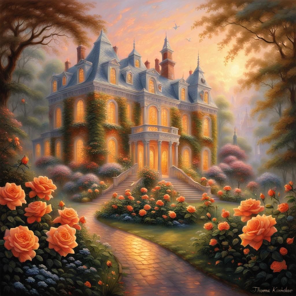 Orange Rose Garden Mansion in Ethereal Fantasy Style