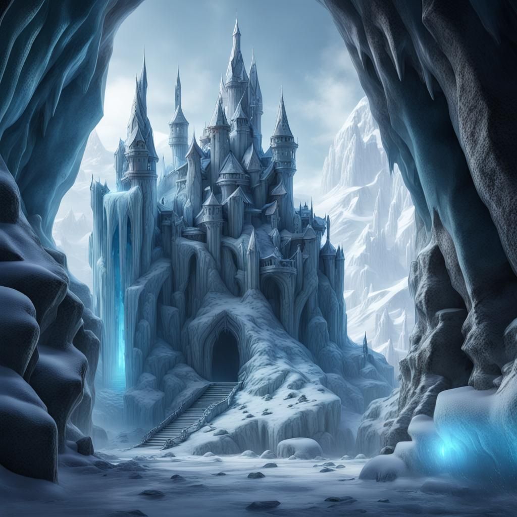 Detailed Ice Cave Castle Concept Art