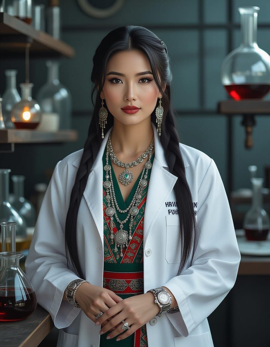 Hmong Woman in Steampunk Lab, Inspired by Gothic Romance