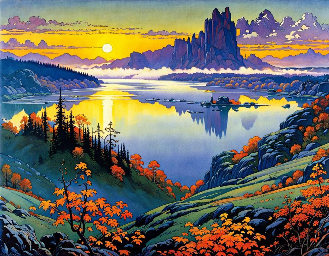 Mystical Autumn Scene in Intricate Art Nouveau Style