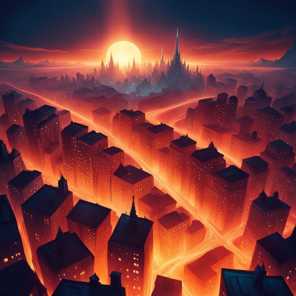City on a Celestial Plain in Dreamlike Surrealism
