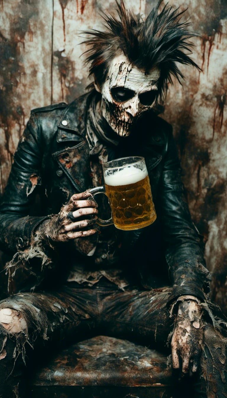 Macabre Punk Enjoying Beer