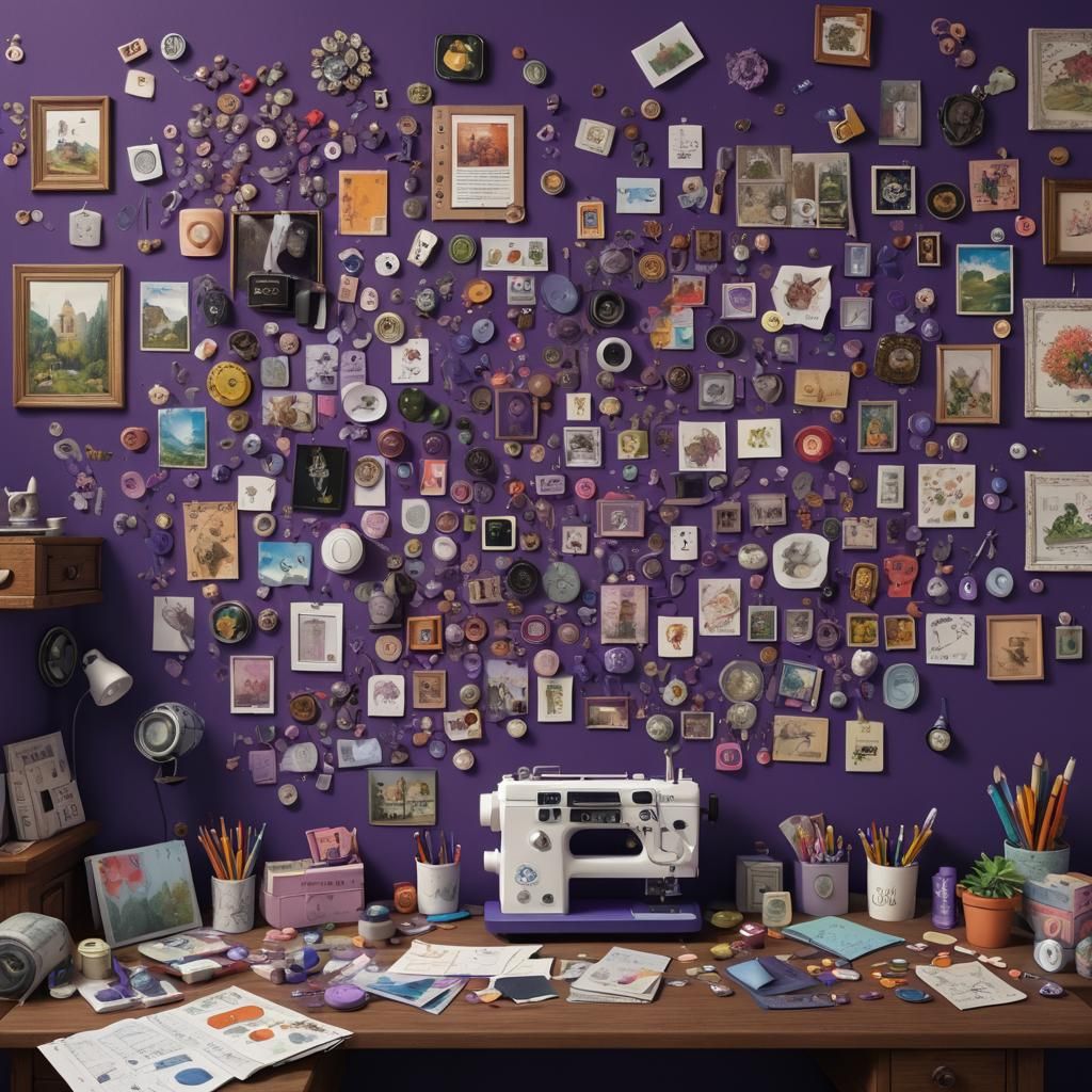 Purple Wall with Art Supplies, Detailed Matte Painting