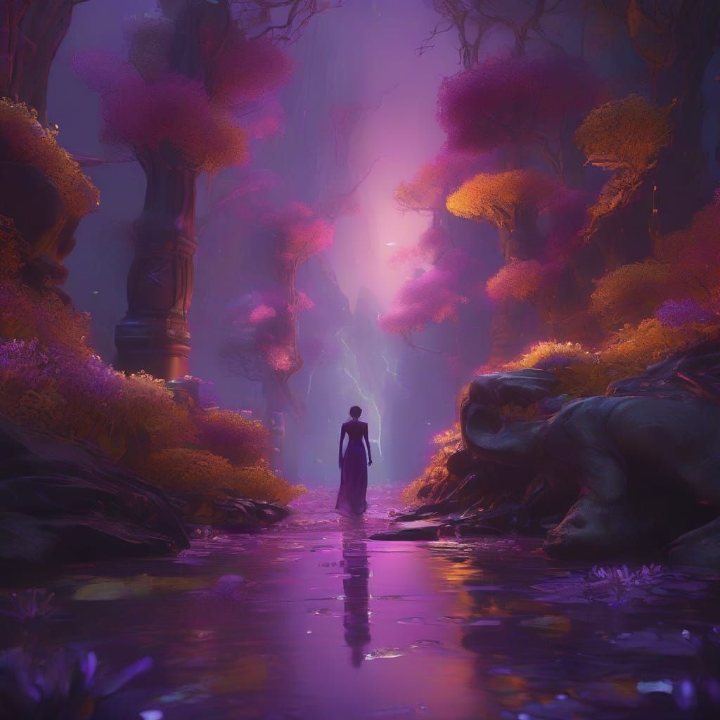 Ethereal Dark Fantasy Scene in Art Nouveau Style