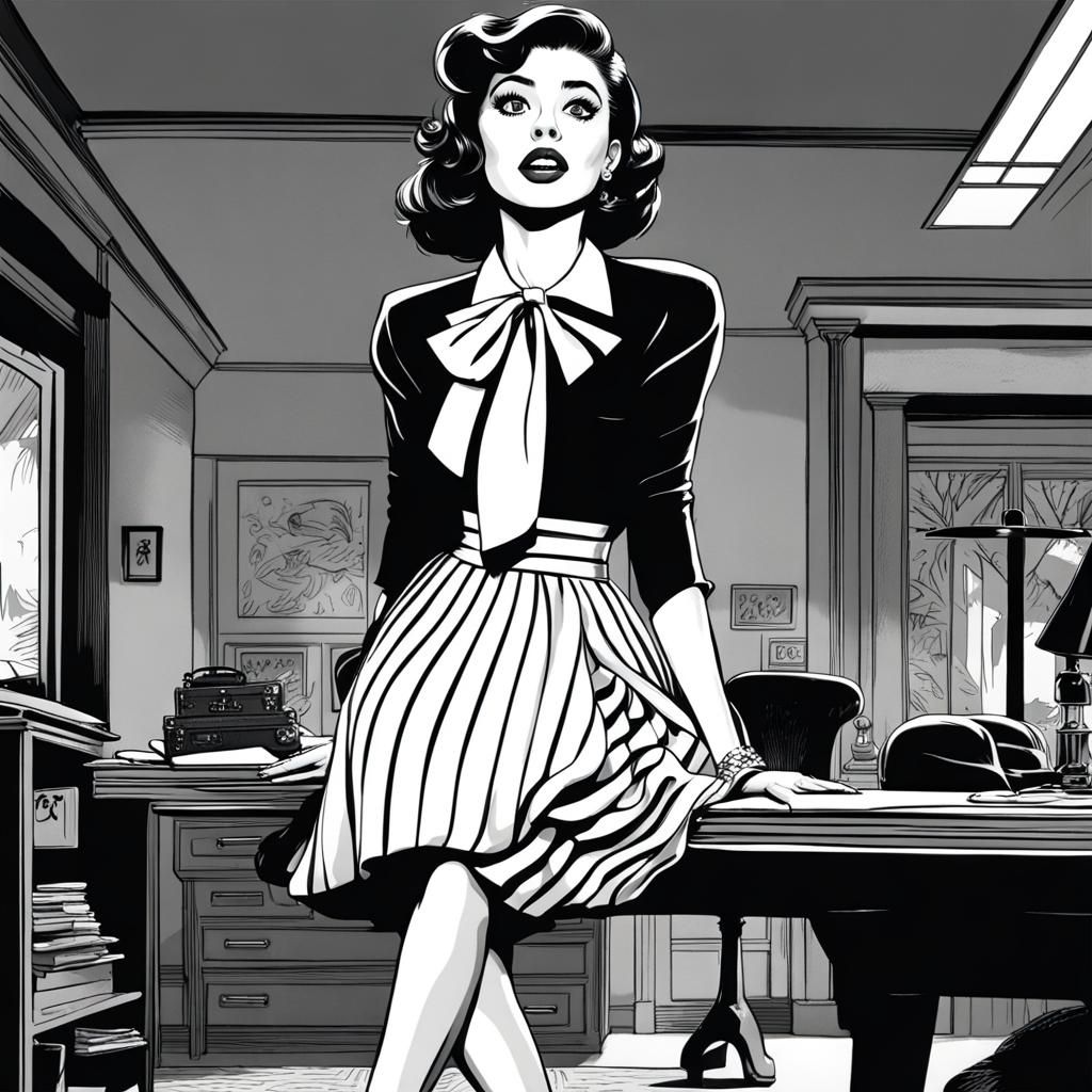 1940s Film Noir Secretary in Comic Book Style