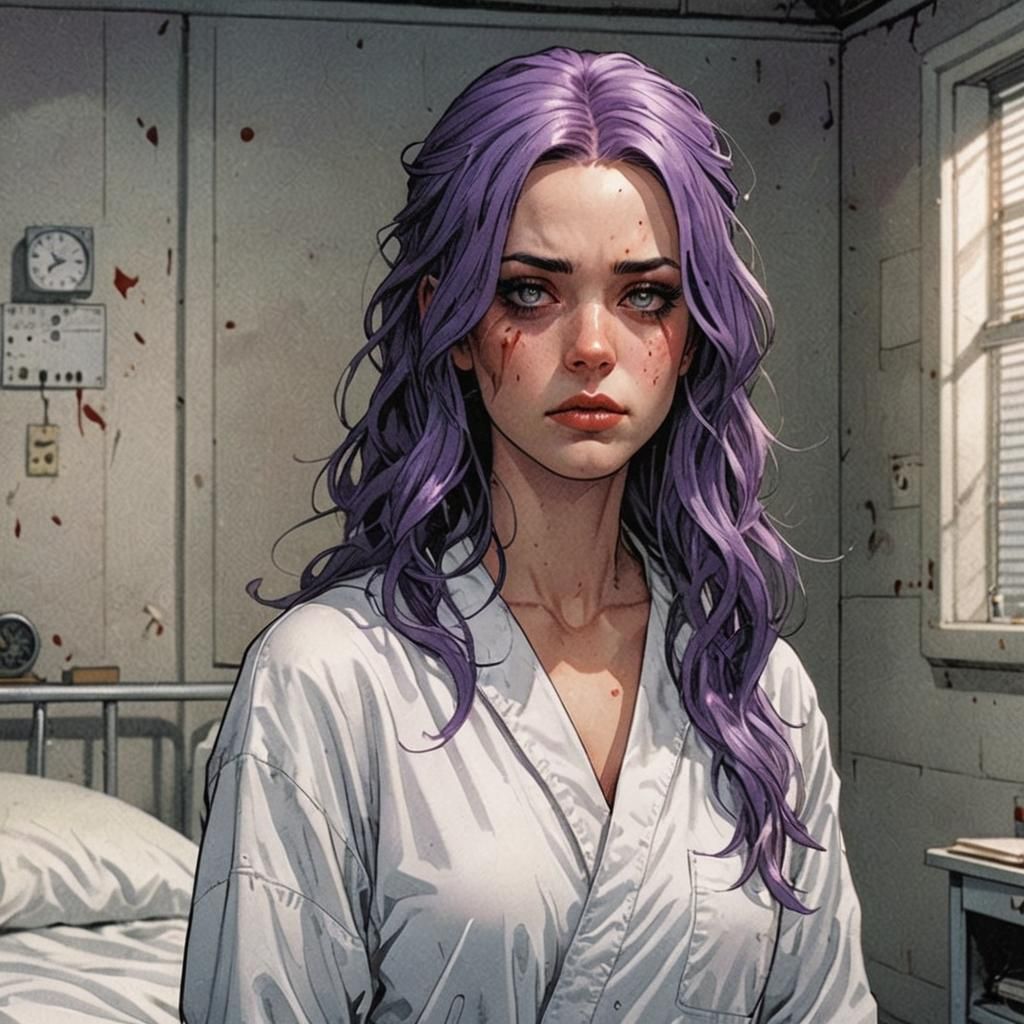 Girl with Purple Hair in Graphic Novel Style