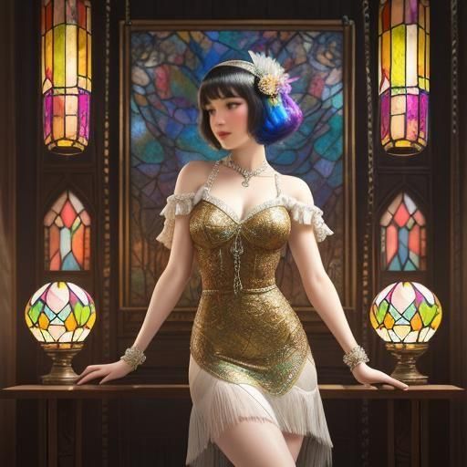 Flapper Girl Dancing in Art Deco Room