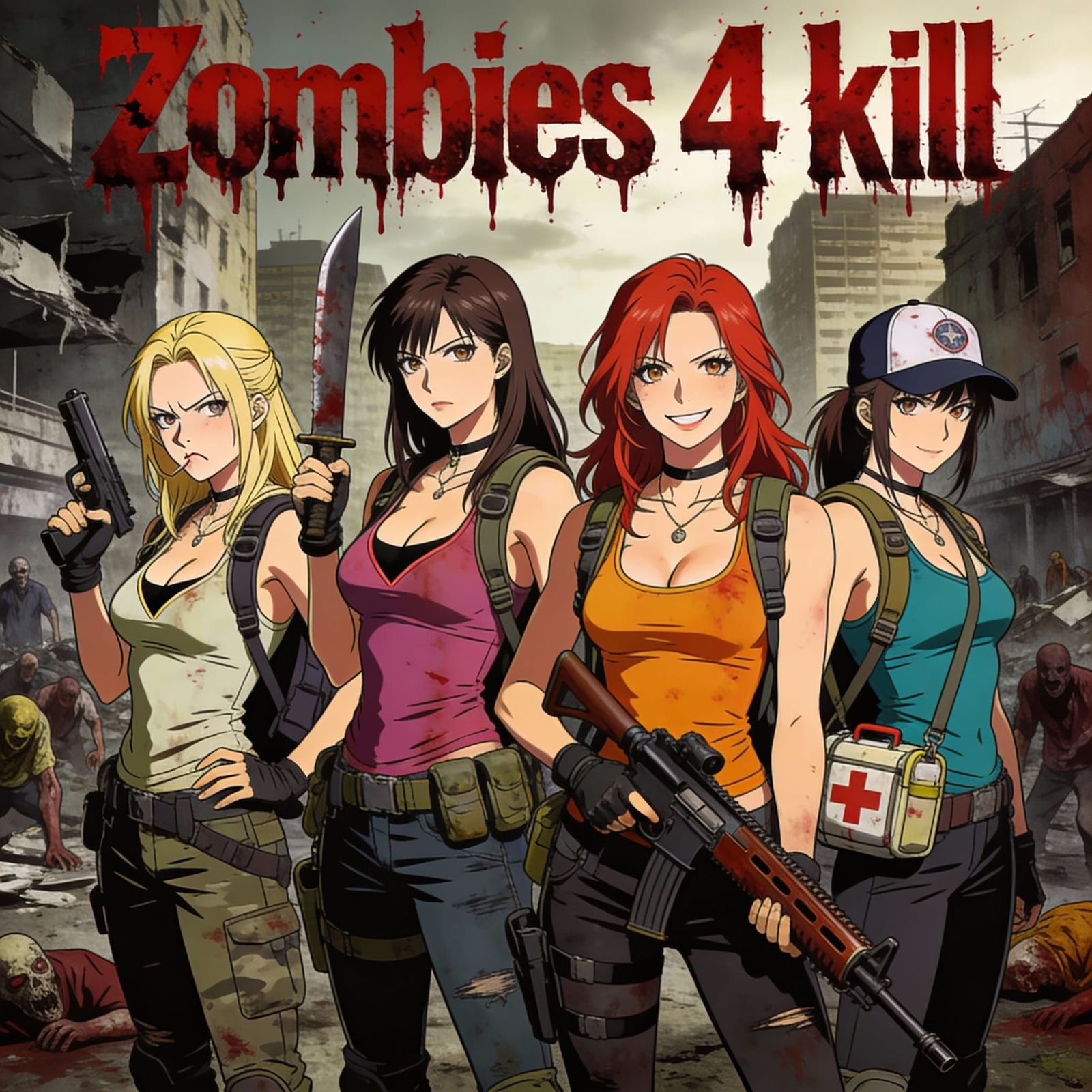 Anime Style Poster: Zombie Apocalypse Survivors