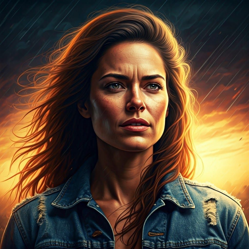 Resilient Woman Aftermath: Hurricane in Hyperrealistic Style