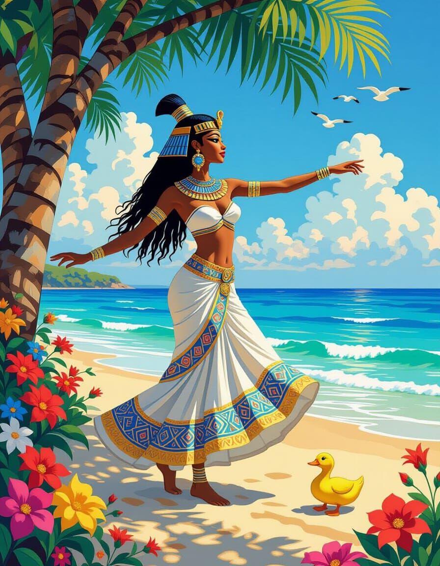 Egyptian Dancer on Beach in Klimt Style