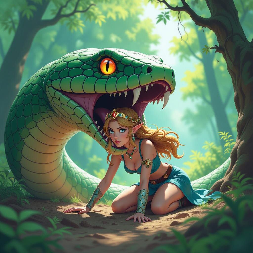 Princess Zelda and the Gigantic Snake's Mouth