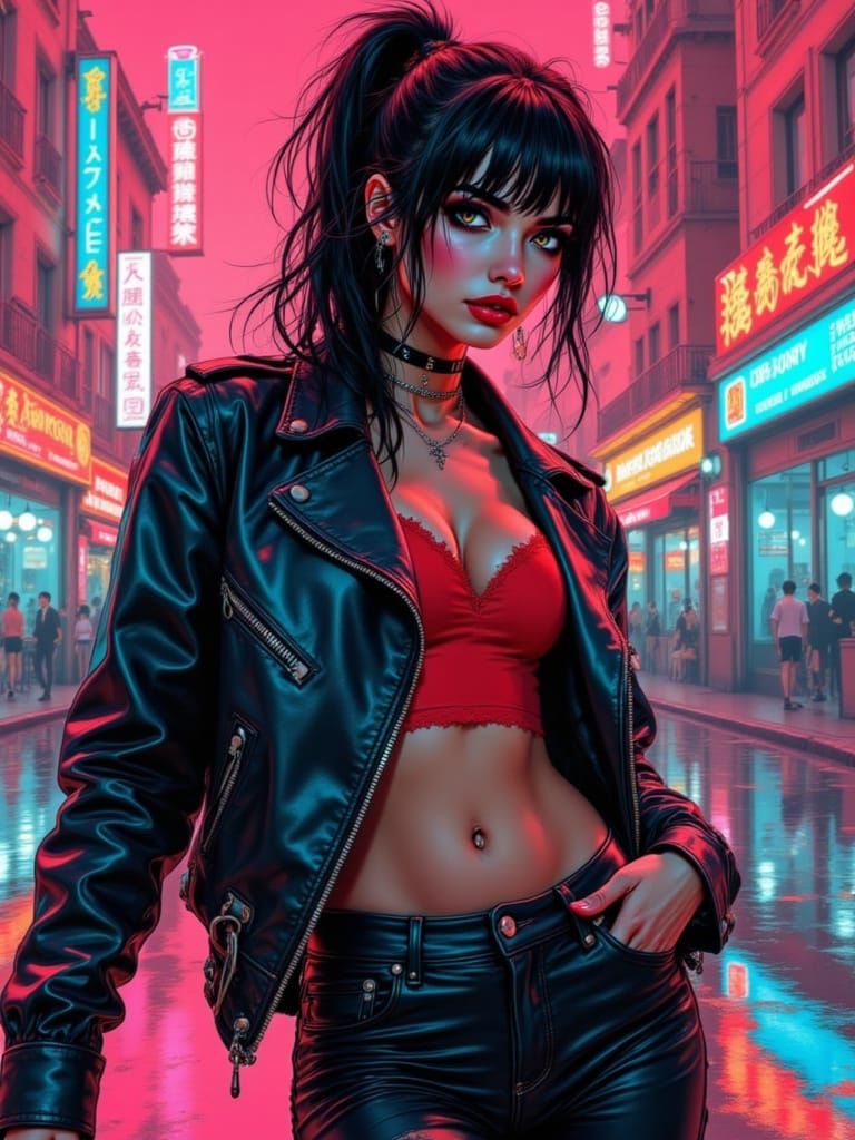 Cyberpunk Skater Girl in Neon City