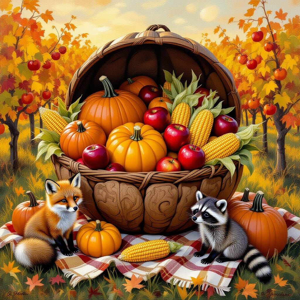 Autumn Harvest Table Inside Walnut with Animals