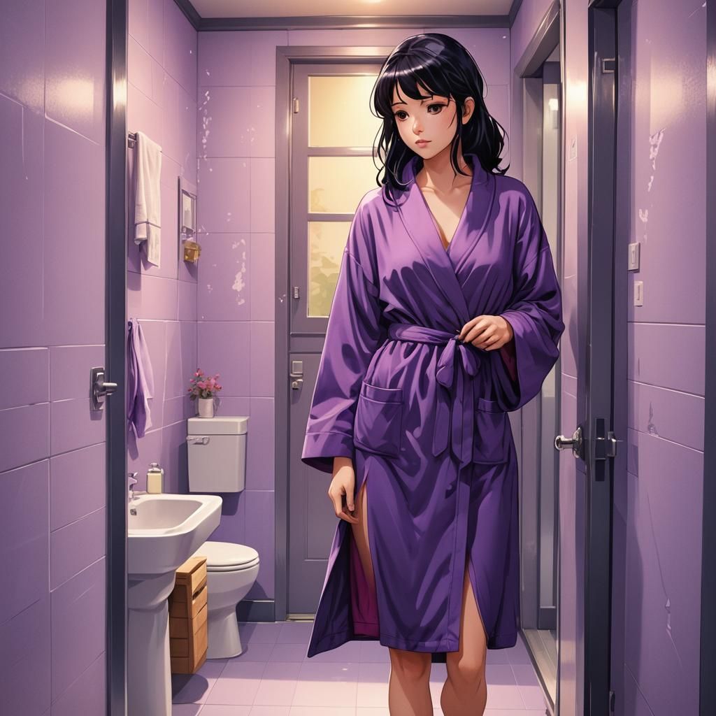 Anime Woman in Purple Dressing Gown