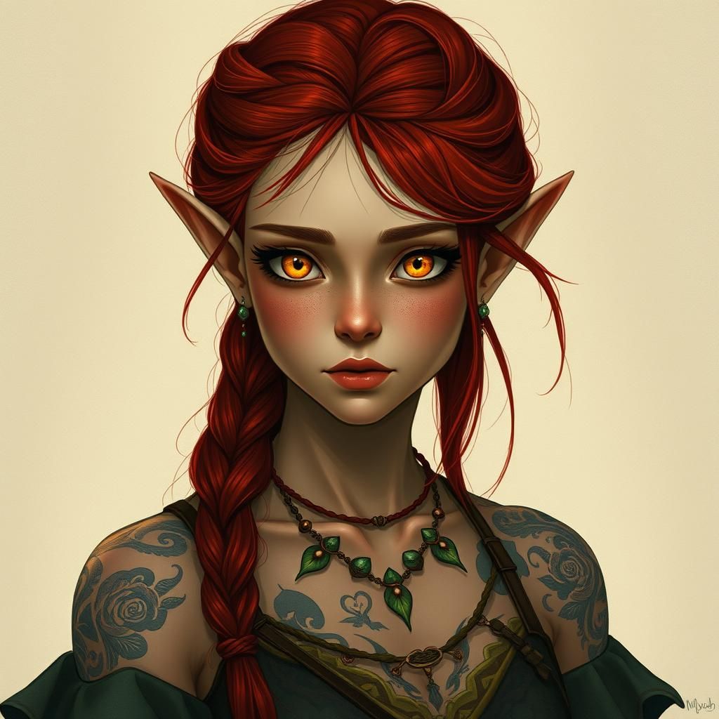 Fantasy Woman with Braided Hair and Glowing Eyes