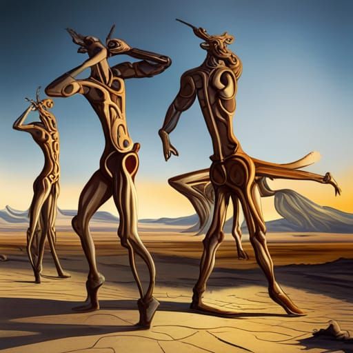 Ballet Giraffes with Steampunk Engine, Surrealist Art