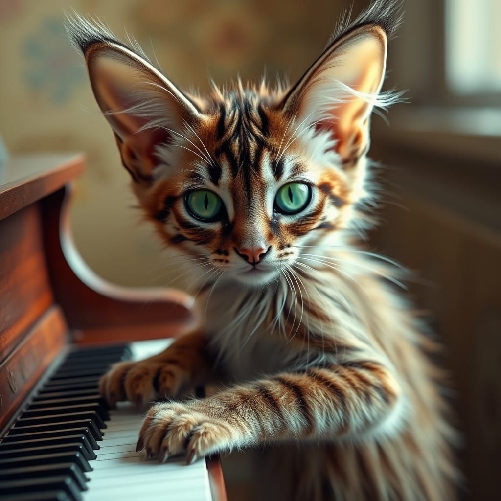 Cyberpunk Kitten Plays Piano