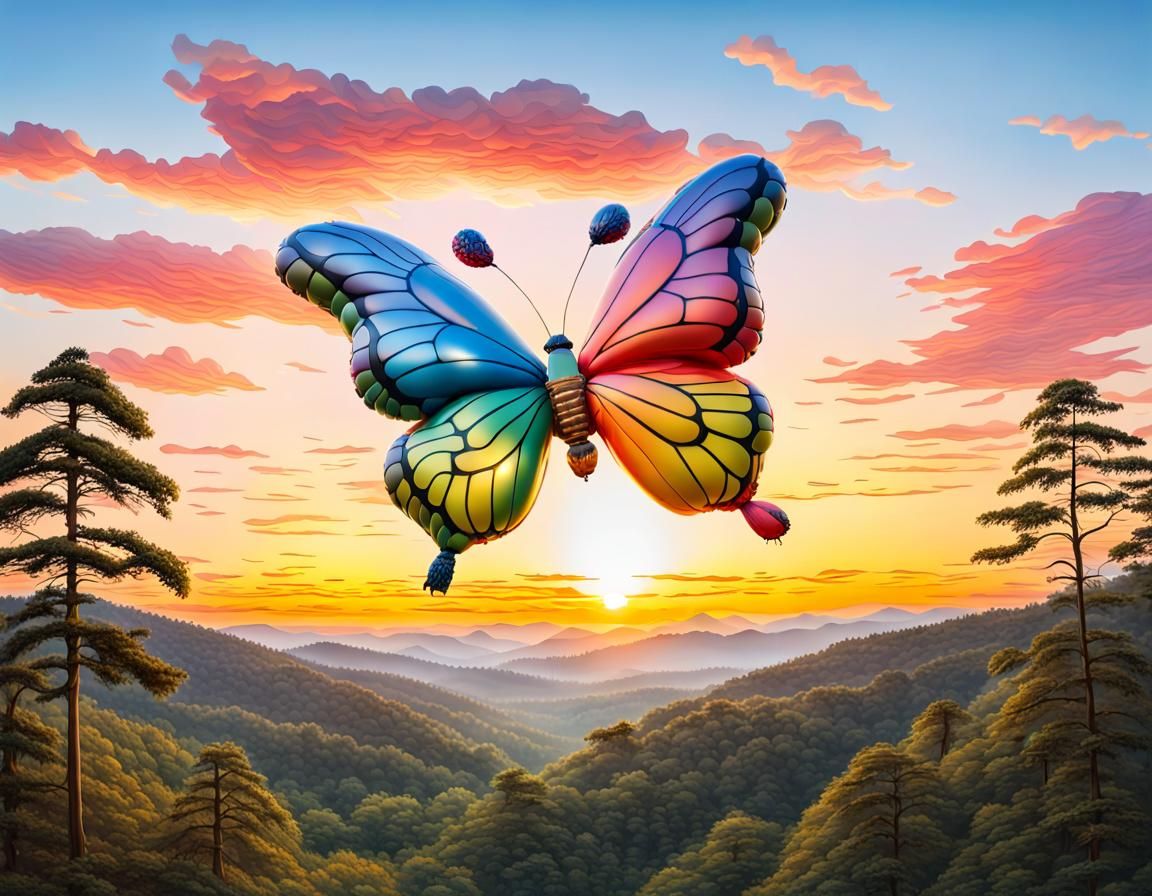 Hyperrealistic Balloon Butterfly Sculpture in the Sky