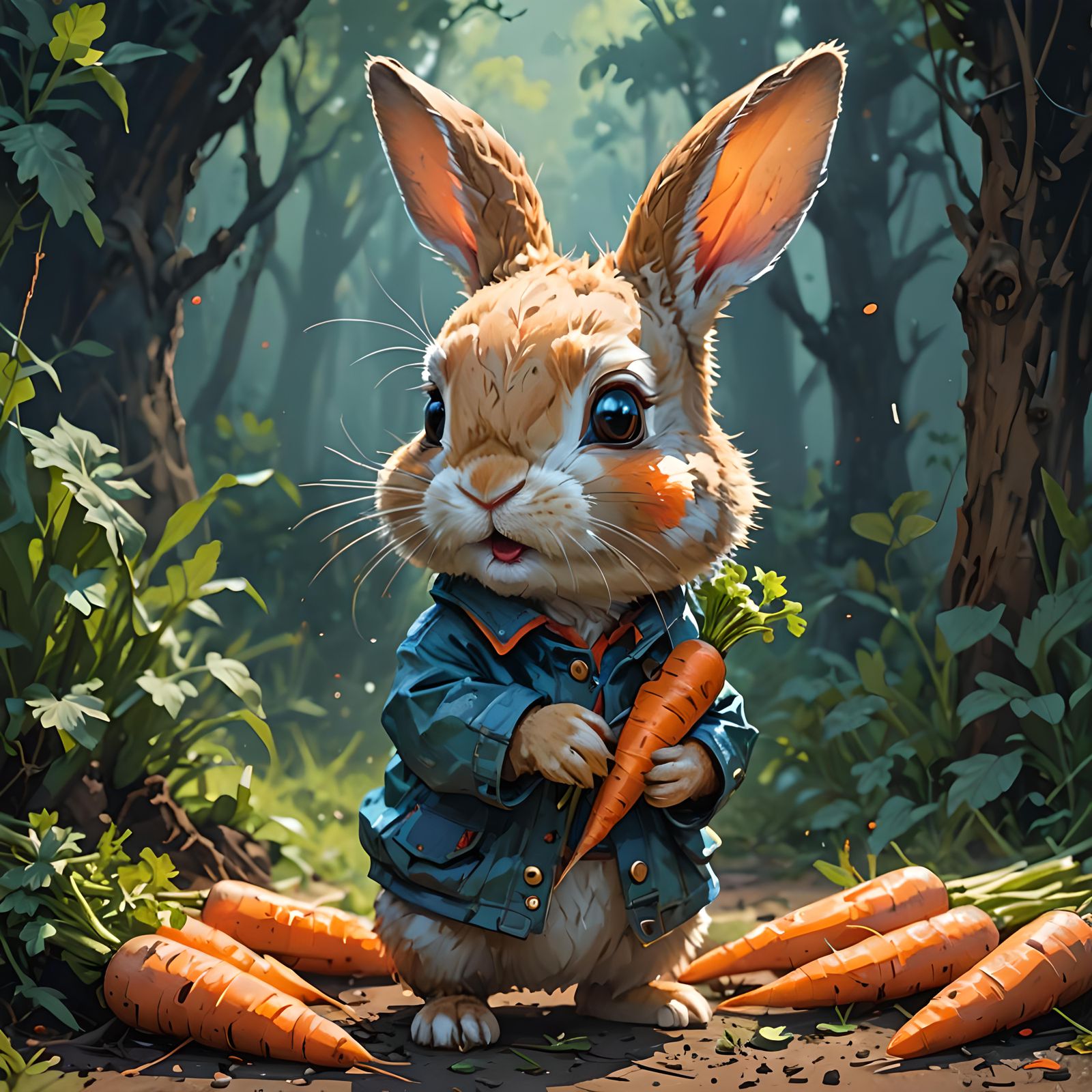 "I'm a lovely baby wabbit, picking carrots by habit."