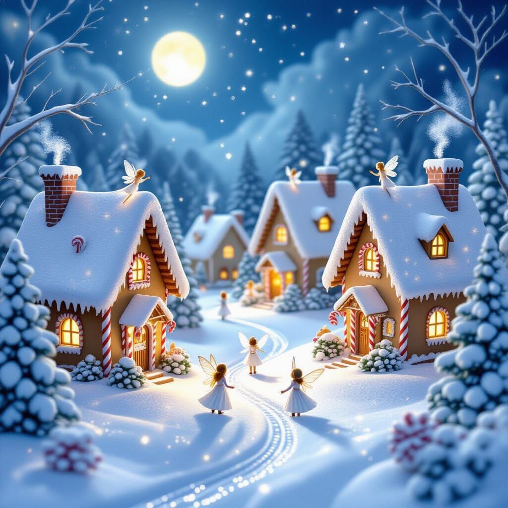 Whimsical Fairy Village in Winter Wonderland