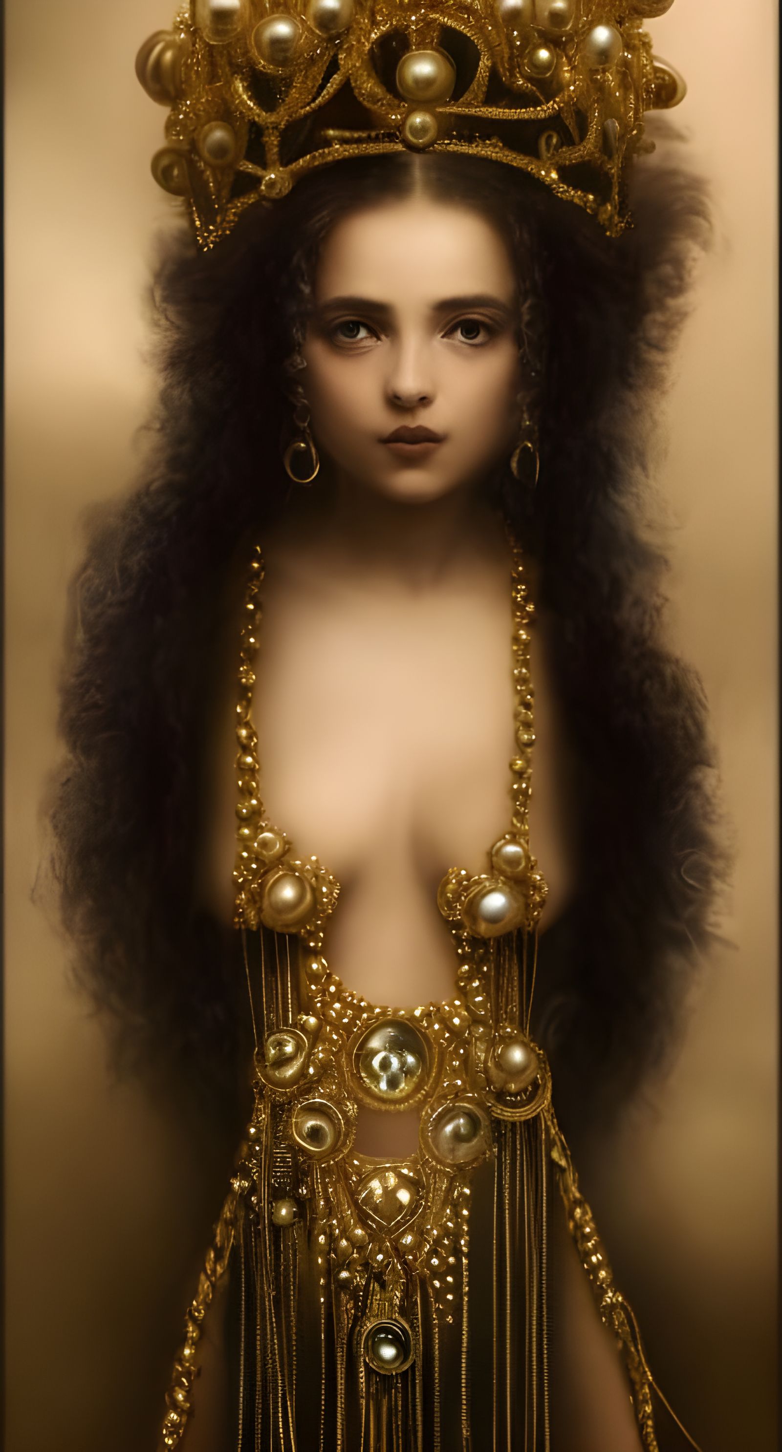 Golden Hourglass Beauty with Pearls and Chains