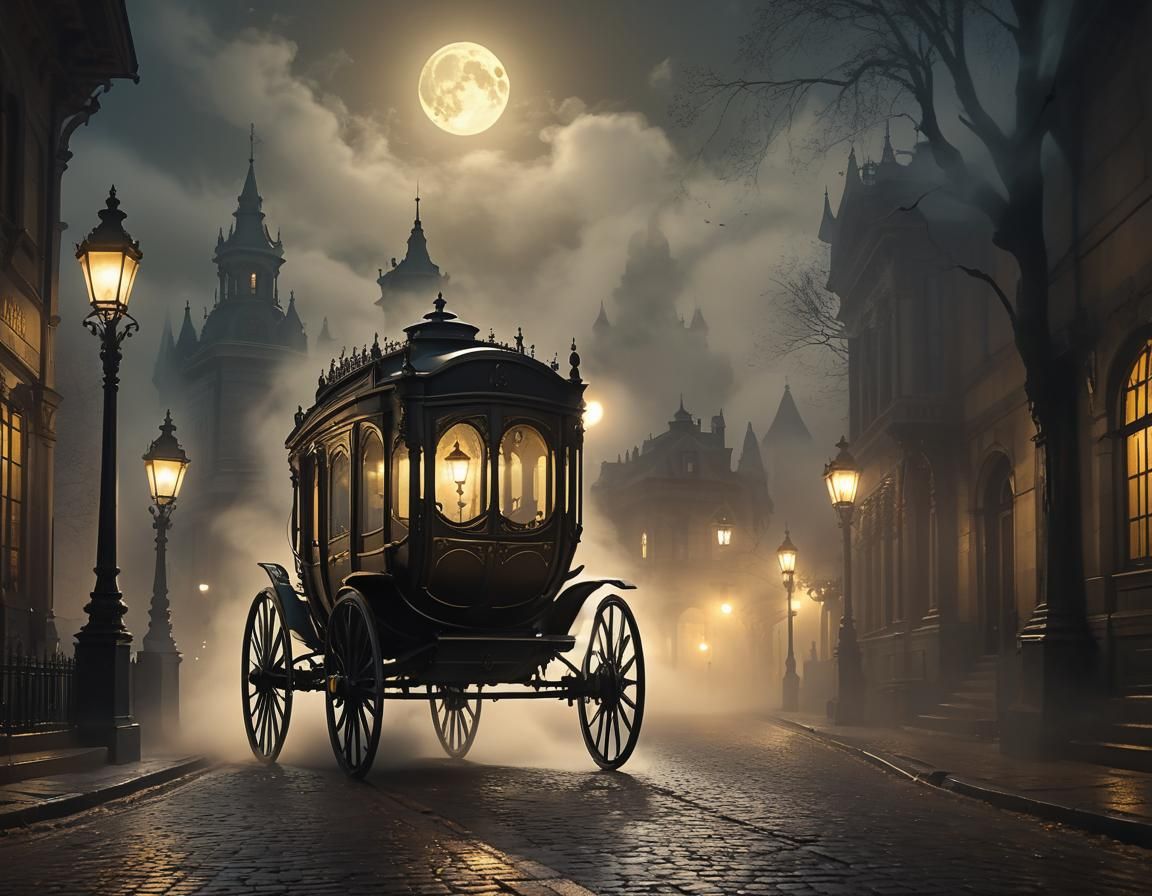 Victorian Street Carriage in Dark Fantasy Style
