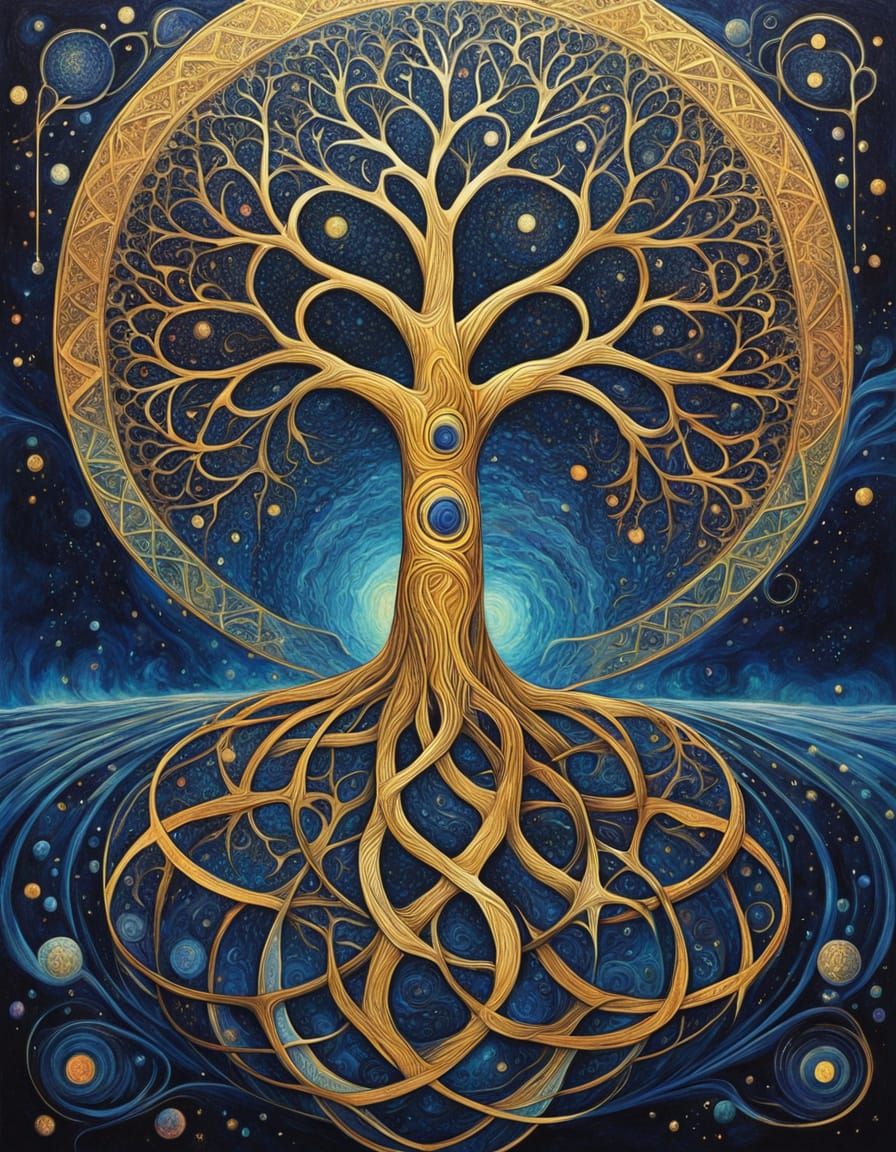 Surrealist Tree of Life Unfolds in Cosmic Splendor