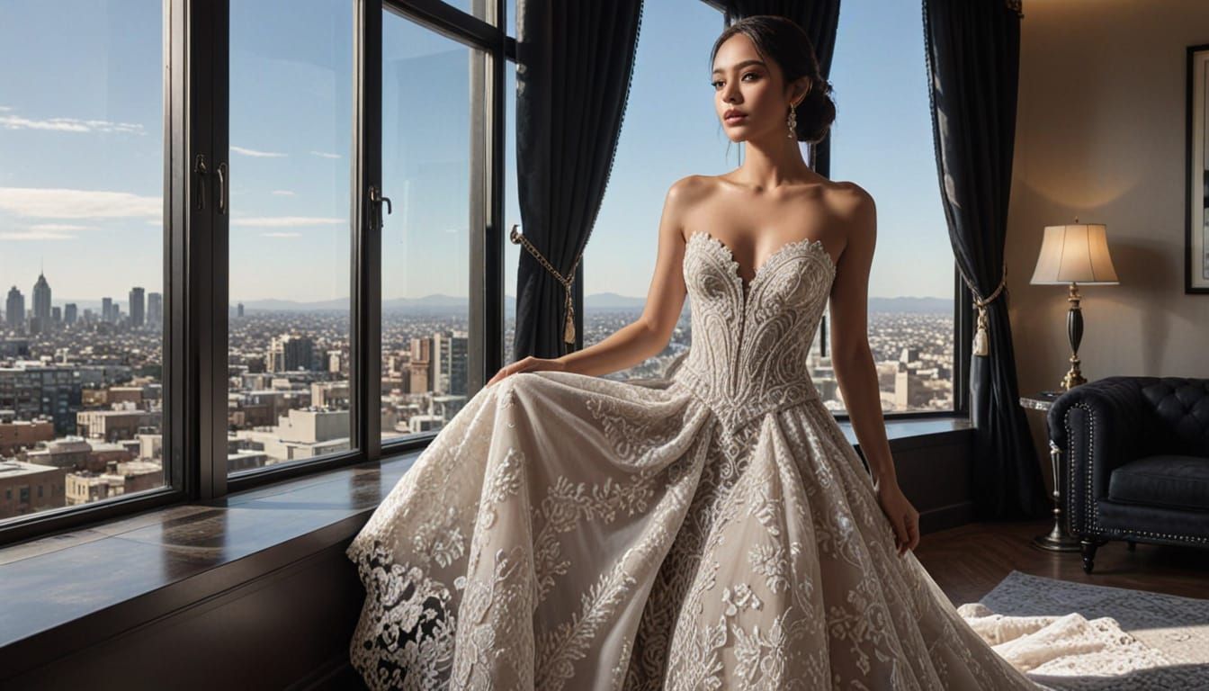 Hyperrealistic Mexican Bride in Luxurious Hotel Room
