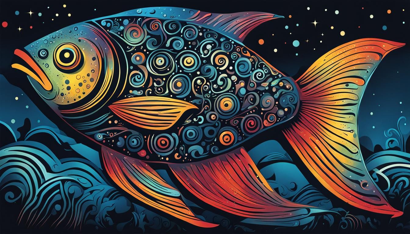 Glowing Metal Fish Cartoon Poster