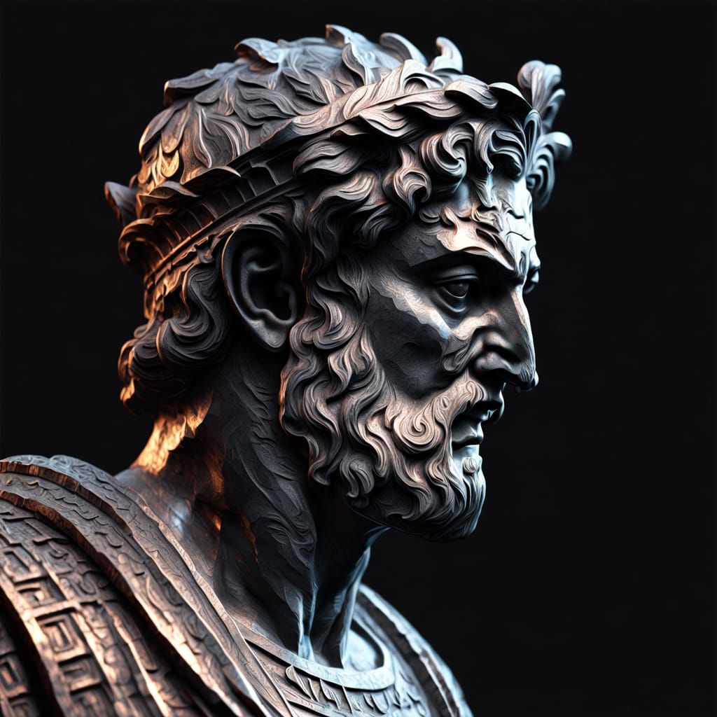 Dramatic 3D Metal Sculpture of Greek Statue