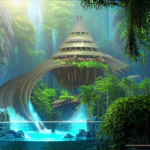 Futuristic Hydro Temple in Dream Rainforest