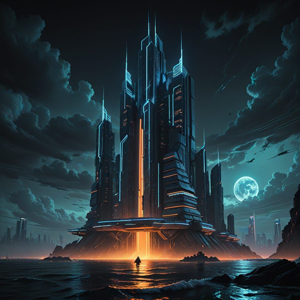 Cyberpunk Archology Rises from Angry Ocean