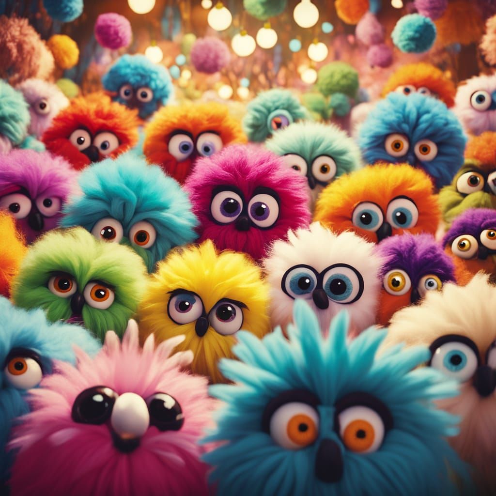 Pom Pom Creatures in Whimsical Village