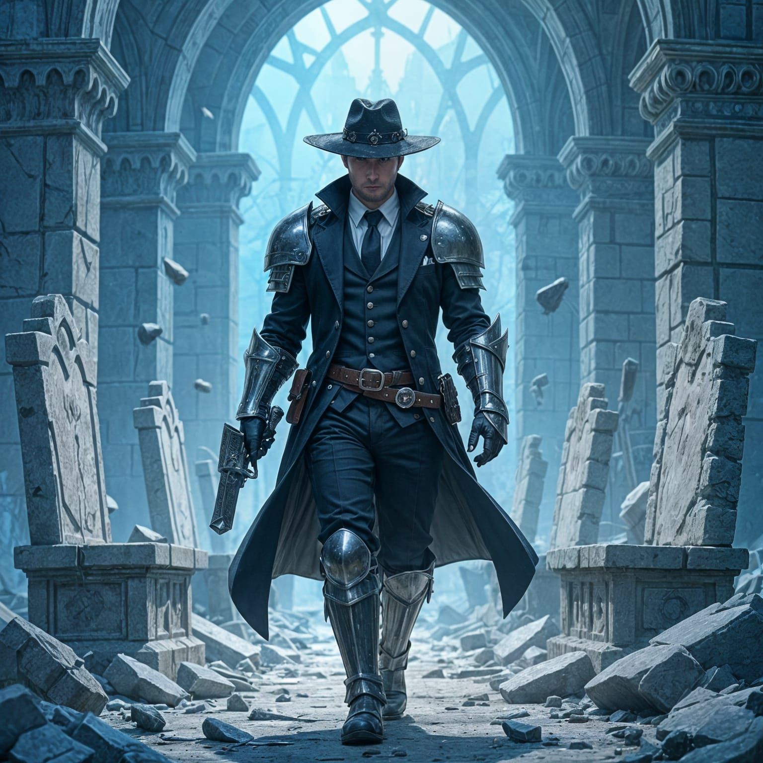 Fantasy Knight with Fedora in Anime-Manga Style