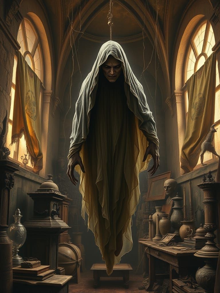 Ethereal Figure in Ancient Chamber