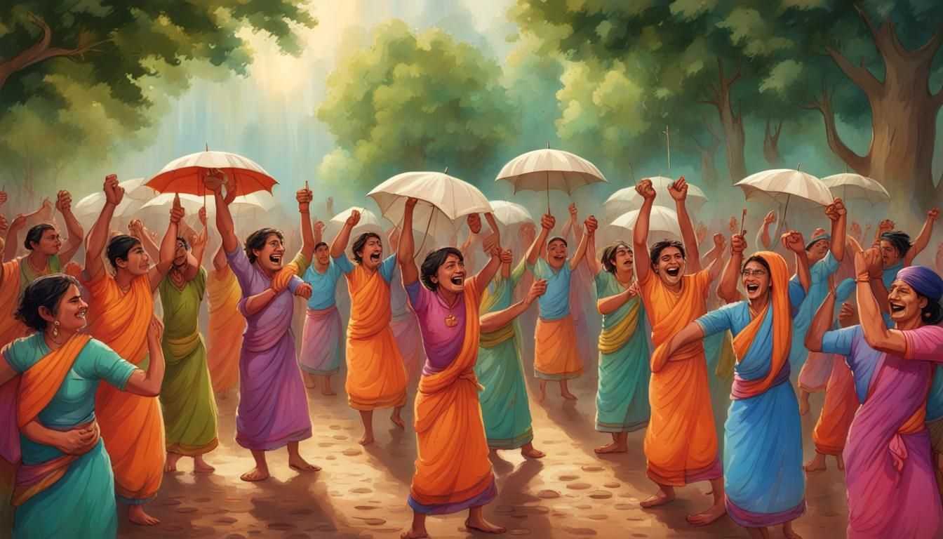 Villagers Celebrate Rain with Joyful Dancing