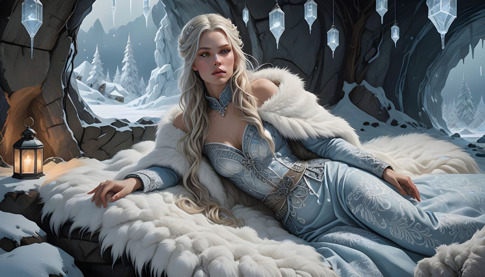 Nordic Goddess in Icy Cave Sanctuary