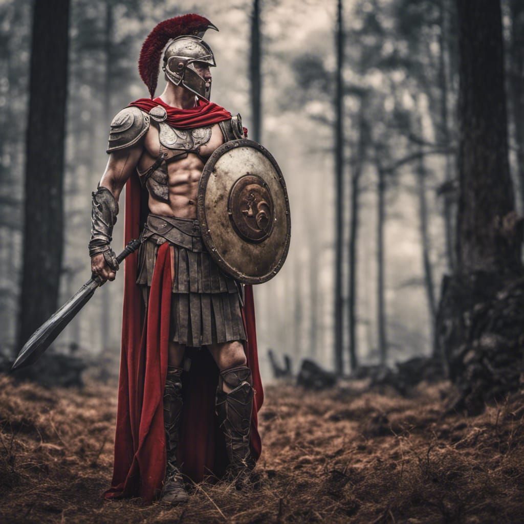 Victorious Spartan Soldier in Battlefield Scene