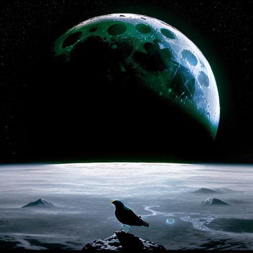 Impasto Crows Silhouetted Against Full Moon