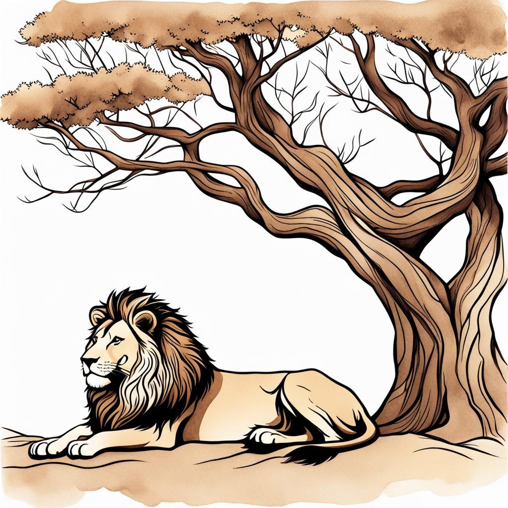 Lying, Lion, Line Art.