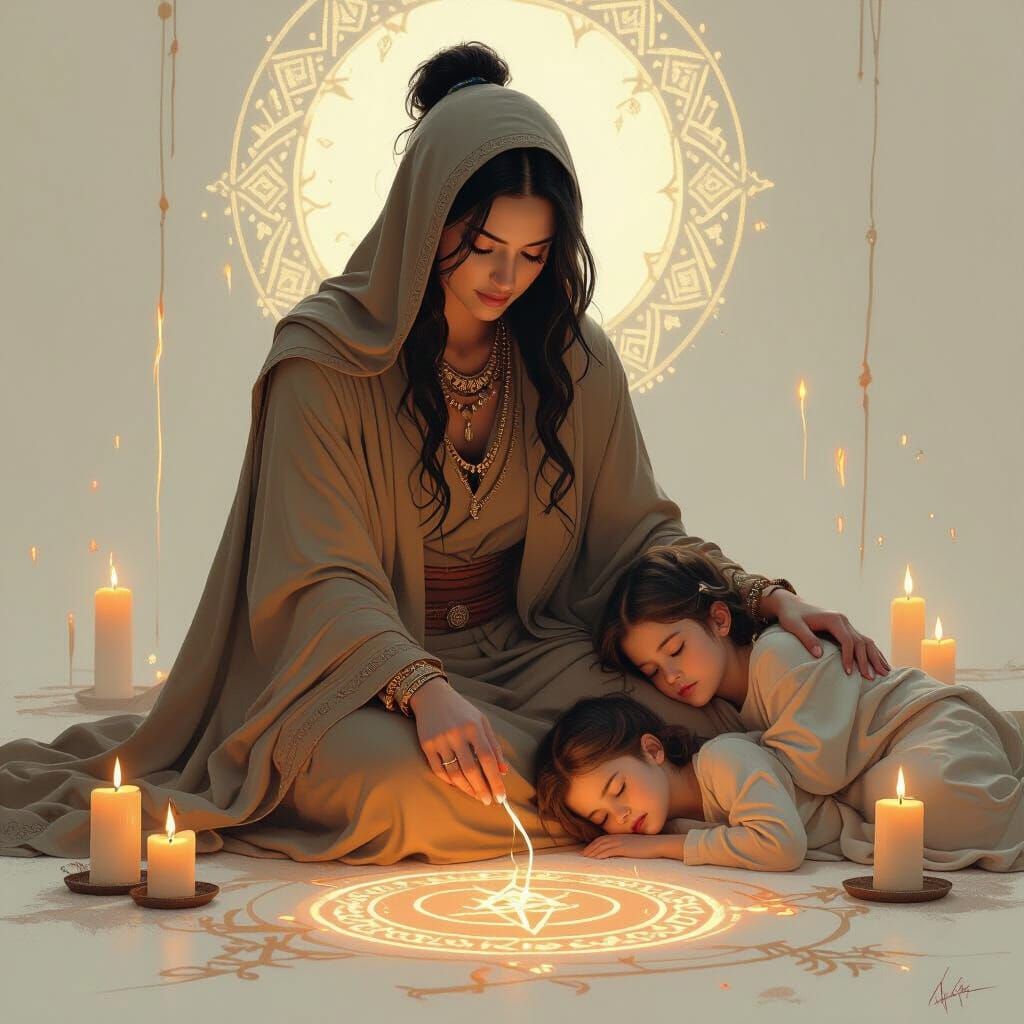 Mystical Mama Jinja Drawing Runes with Glowing Chalk