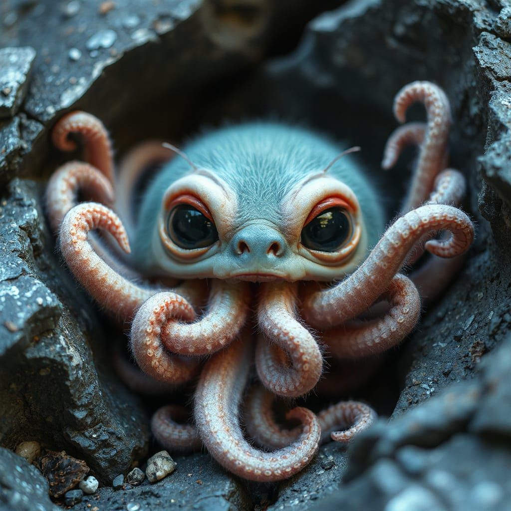 Teal and Pink Tentacled Furry Creature