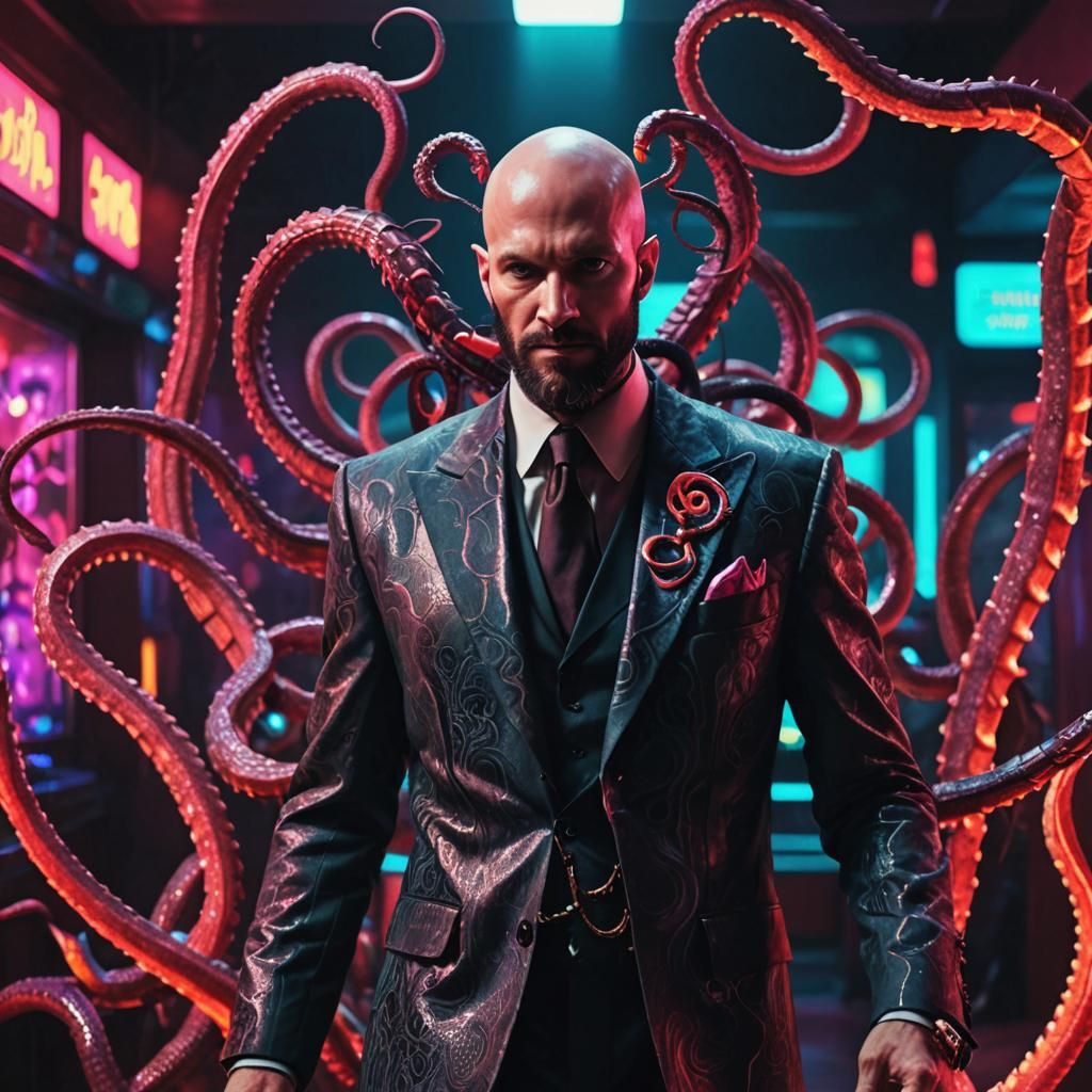 Dramatic Shapeshifting Cobra Man in Neon Nightclub