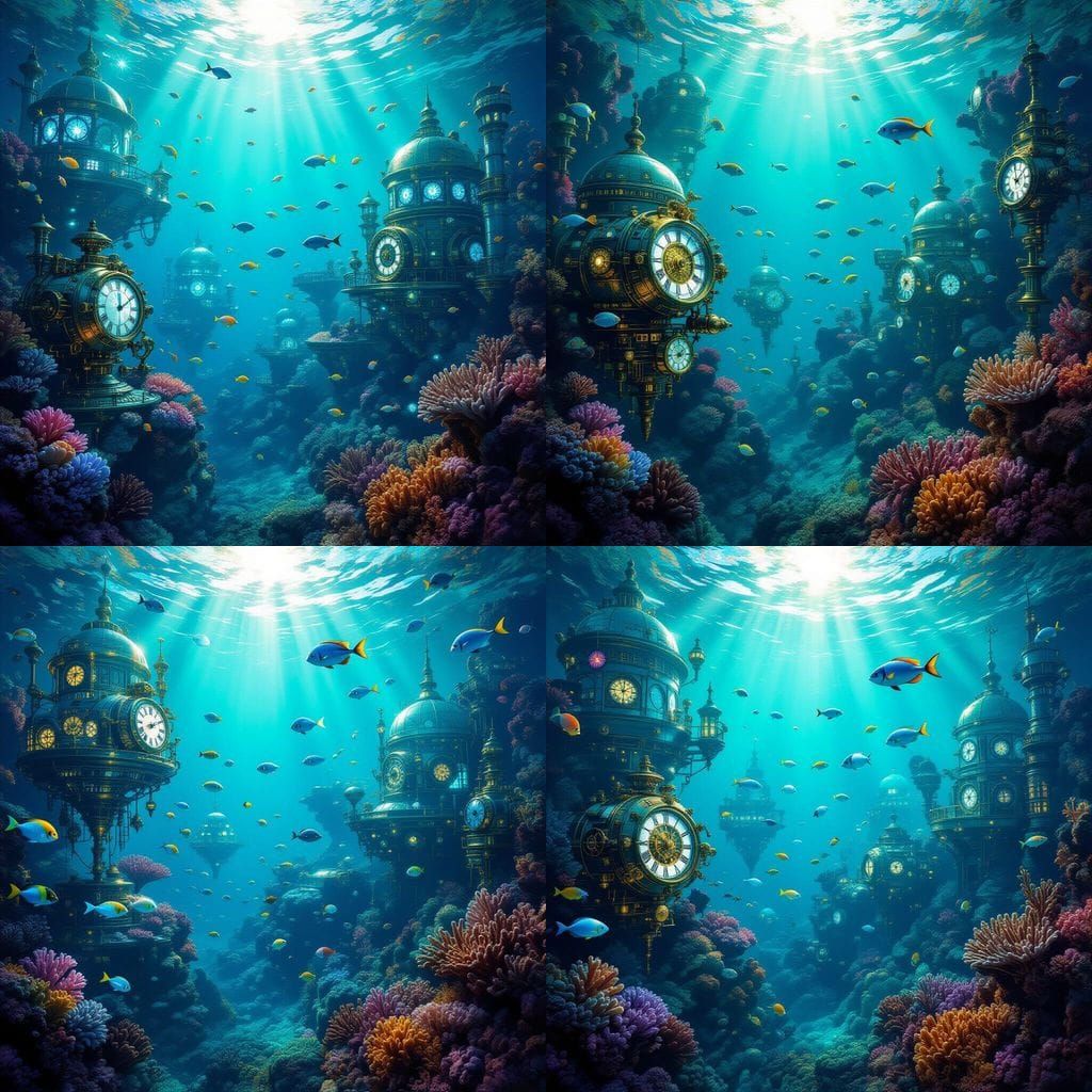 Bioluminescent Clockwork Coral Reef City