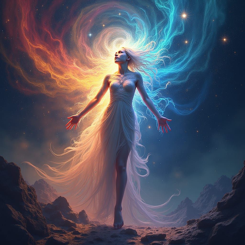 Ethereal Being in Cosmic Dreamscape