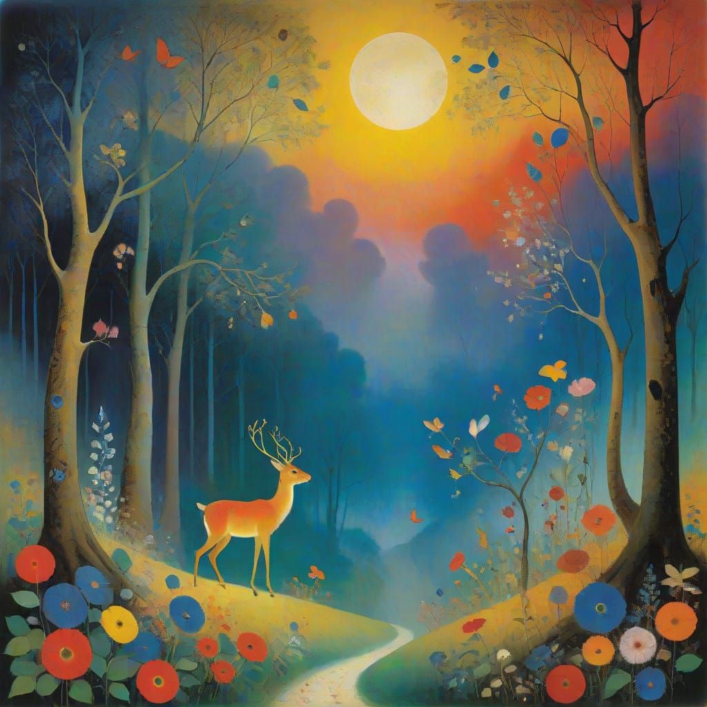 Elegant Art Deco Forest Celebration in Vibrant Sunset Colors